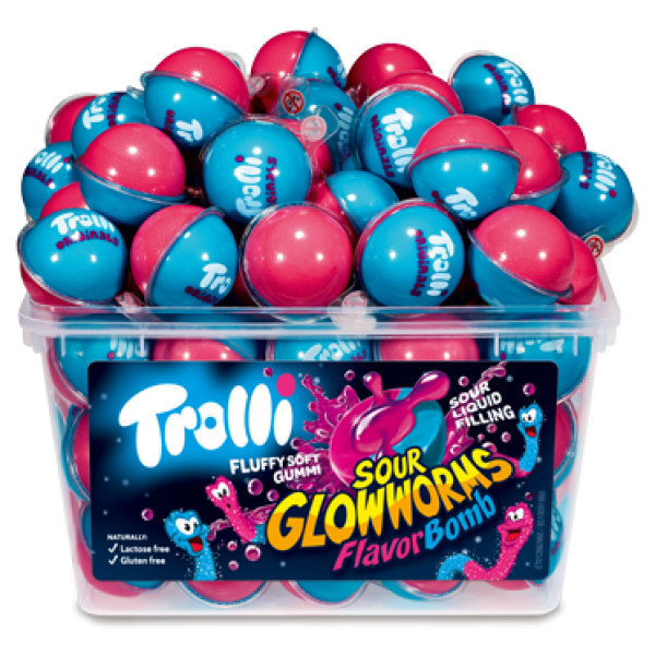 TROLLI 45τεμ.*SOUR GLOWWORMS*FL.BOMB ΖΕΛΕ Κ/12 (ΓΕΜΙΣΤΟ) 45*18.8g=846g